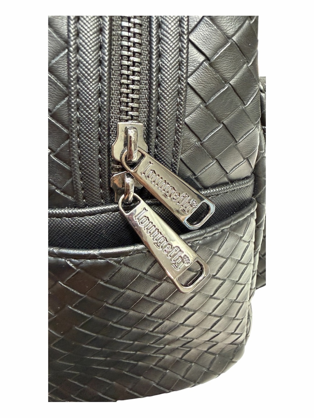 Loungefly Black Woven Faux Leather Mini Backpack with Mickey Ears - Picture 7 of 10